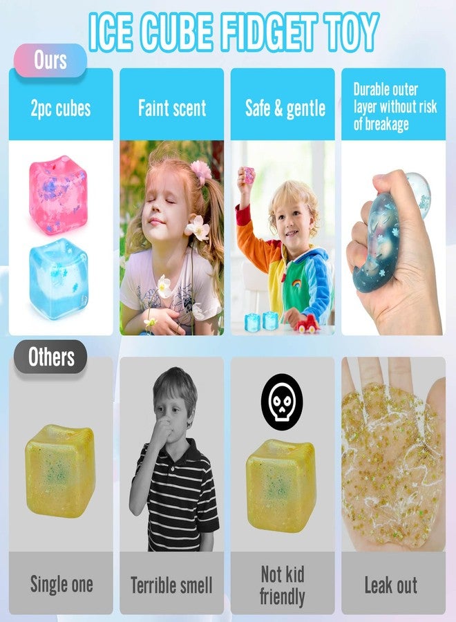Gretex Fidget Toy for All Ages: 2 Pack Soft Sensory Fidget Ice Cube Stress Ball Squishy Cube Stress Relief Toys for Kids, Teens and Adults Party Favors, Birthday Gift for Kids Age 3+ - Image 4
